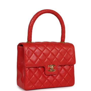 Chanel   Top Handle Flap Red Lambskin Gold Hardware