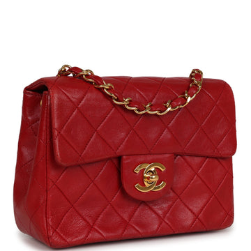 Chanel   Mini Square Flap Red Lambskin Gold Hardware