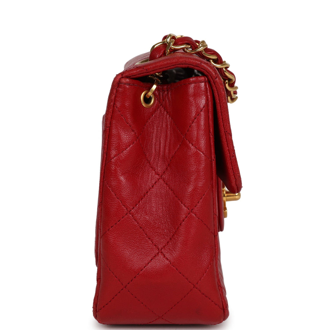 Chanel   Mini Square Flap Red Lambskin Gold Hardware