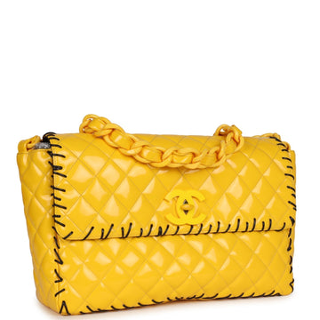 Chanel   XL Jumbo Stitch Flap Bag Yellow Patent Leather Yellow Acrylic Hardware