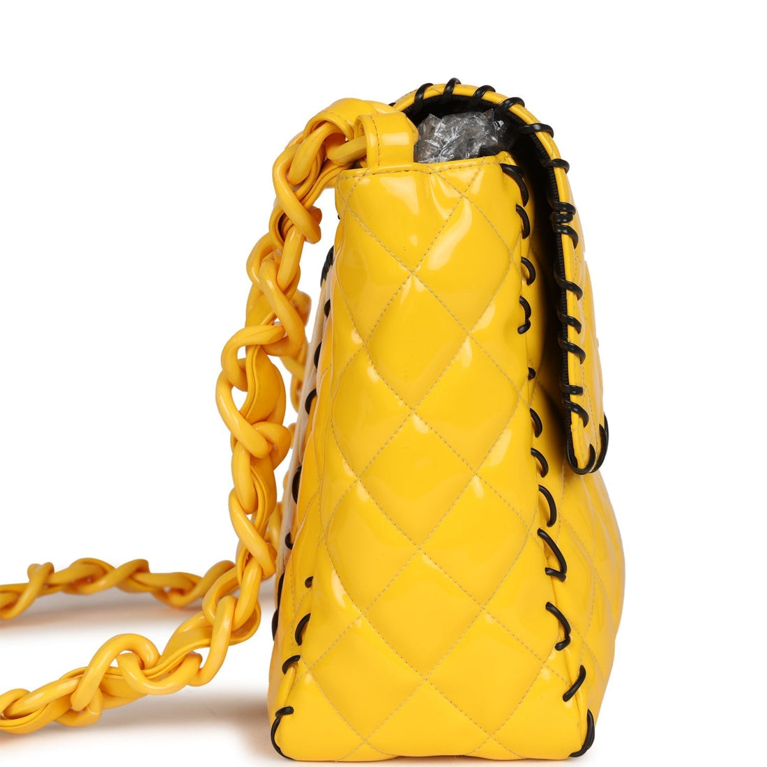 Chanel   XL Jumbo Stitch Flap Bag Yellow Patent Leather Yellow Acrylic Hardware