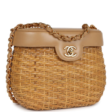 Chanel   Basket Bag Beige Lambskin and Rattan Wicker Gold Hardware