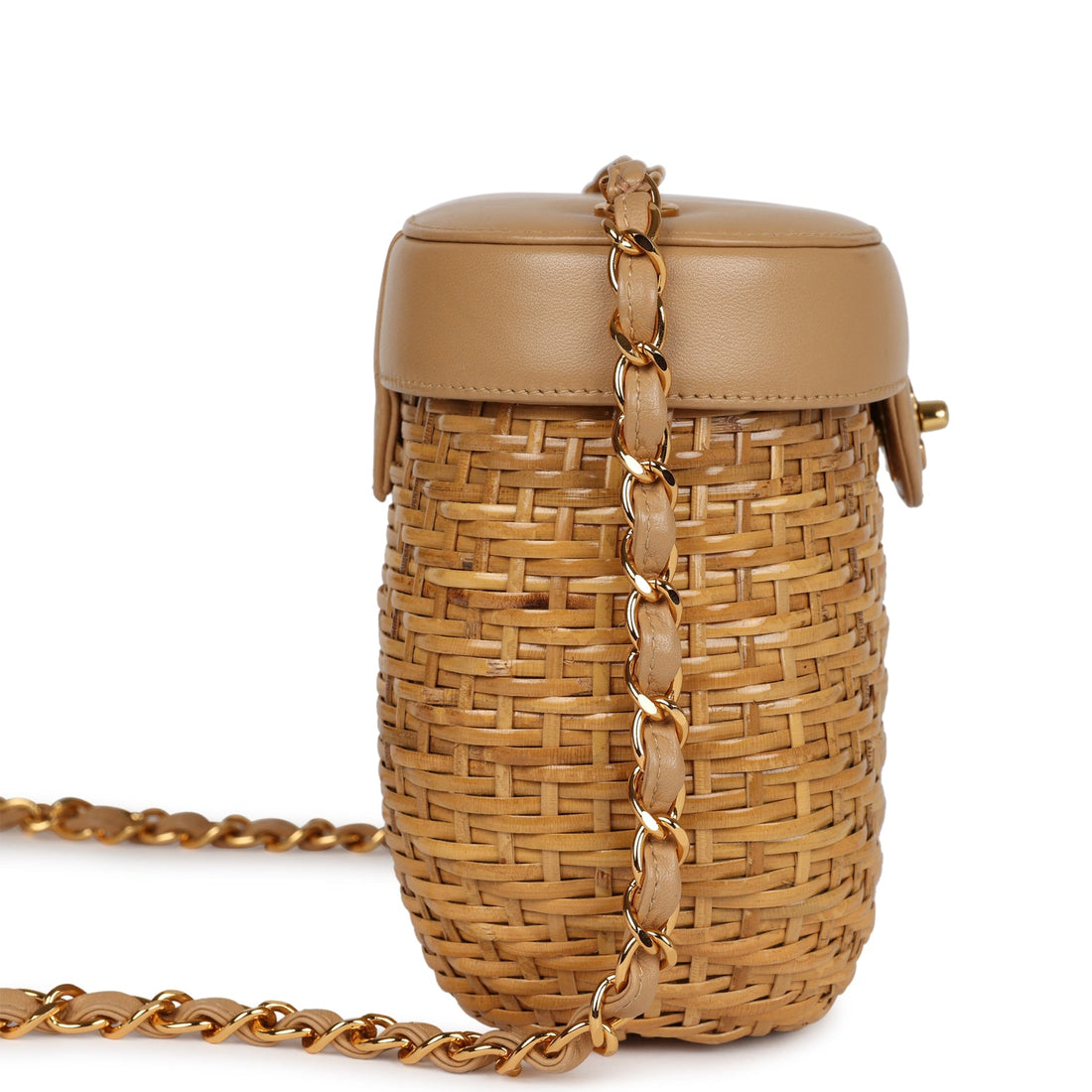 Chanel   Basket Bag Beige Lambskin and Rattan Wicker Gold Hardware