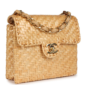Chanel   Mini Flap Bag Natural Wicker Gold Hardware