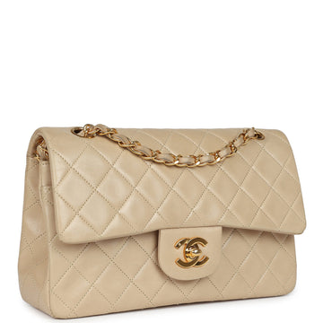 Chanel   Small Classic Double Flap Beige Lambskin Gold Hardware