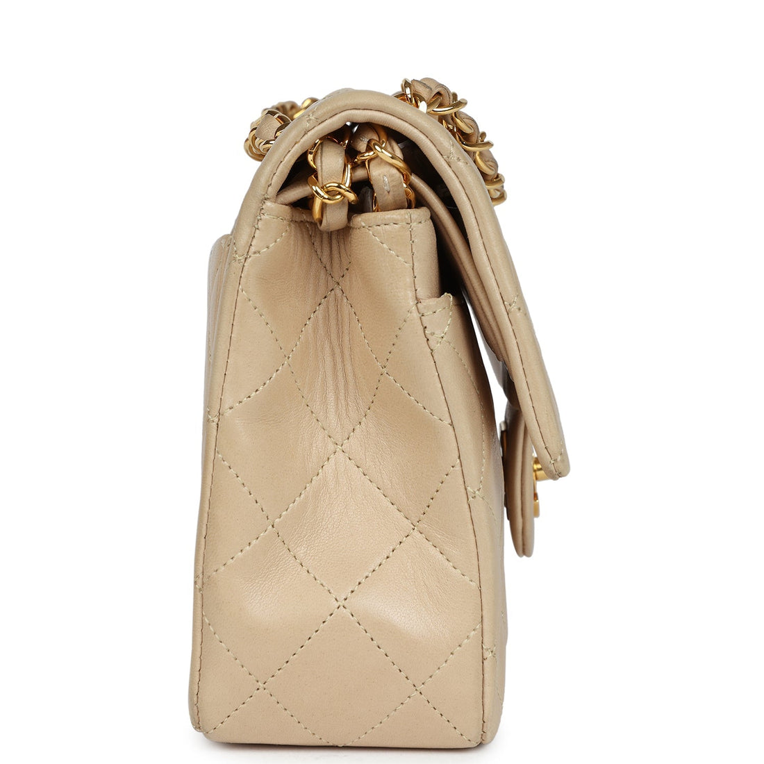 Chanel   Small Classic Double Flap Beige Lambskin Gold Hardware