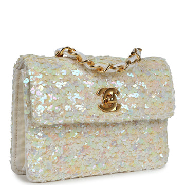 Chanel   Micro Half Flap Iridescent Ivory Sequin Gold Hardware