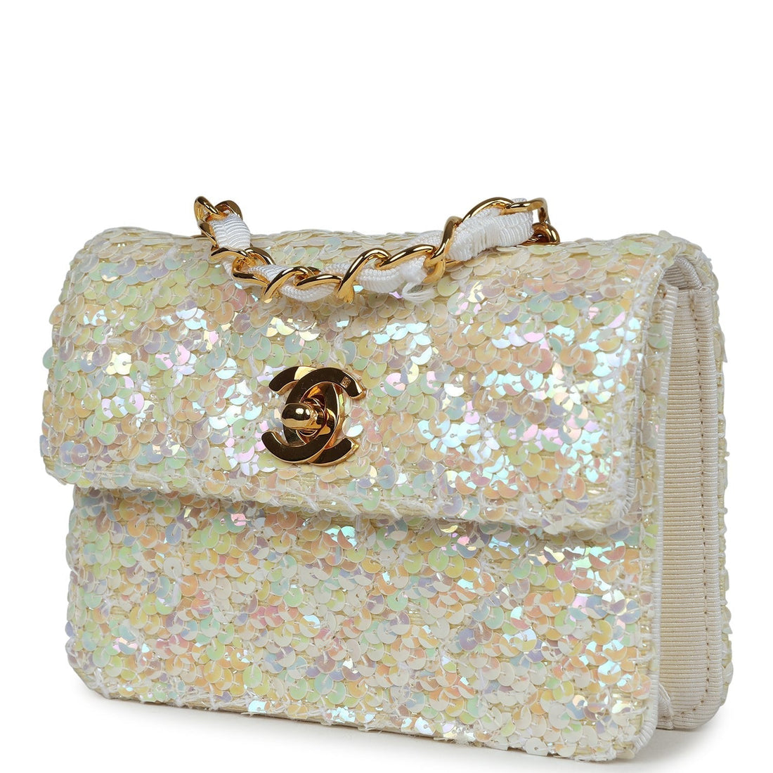 Chanel   Micro Half Flap Iridescent Ivory Sequin Gold Hardware