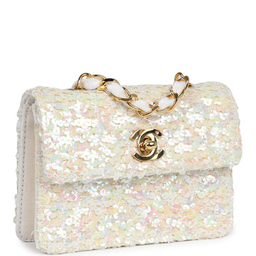 Chanel   Micro Half Flap Iridescent Ivory Sequin Gold Hardware