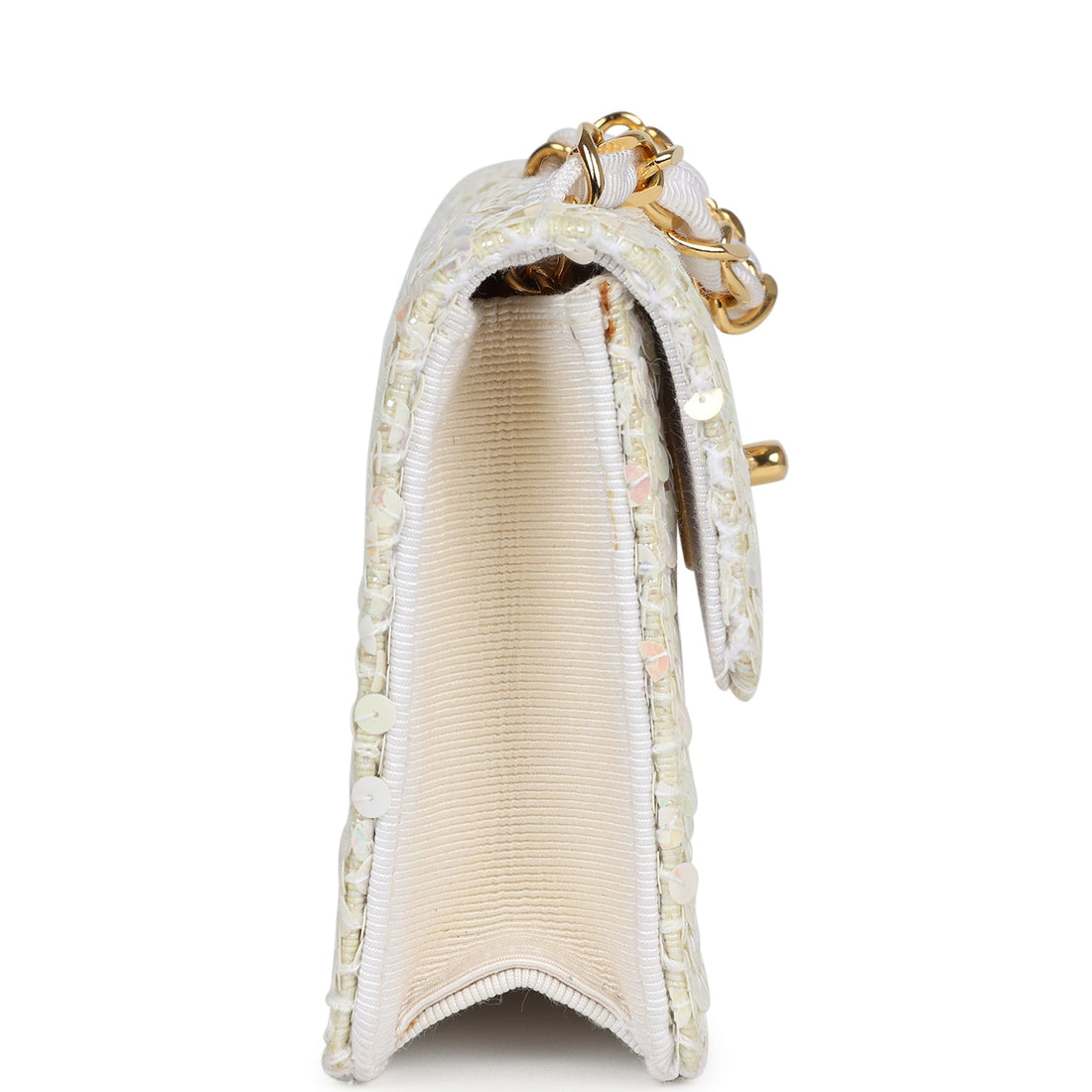 Chanel   Micro Half Flap Iridescent Ivory Sequin Gold Hardware