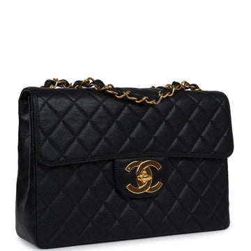 Chanel   Jumbo Single Flap Bag Black Caviar Gold Hardware