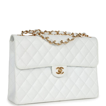 Chanel   Jumbo Single Flap Bag White Caviar Gold Hardware
