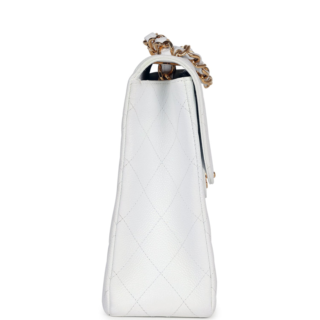 Chanel   Jumbo Single Flap Bag White Caviar Gold Hardware