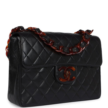Chanel   Jumbo Single Flap Bag Black Lambskin Tortoiseshell Hardware