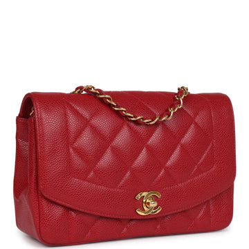 Chanel   Small Diana Flap Bag Red Caviar Gold Hardware