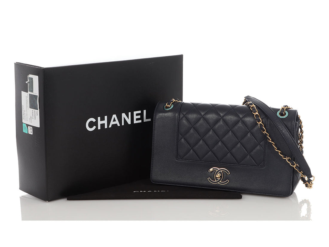 Chanel   Medium Navy Part-Quilted Sheepskin Mademoiselle Flap