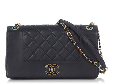 Chanel   Medium Navy Part-Quilted Sheepskin Mademoiselle Flap