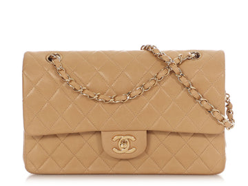 Chanel   Medium/Large Beige Quilted Lambskin Classic Double Flap
