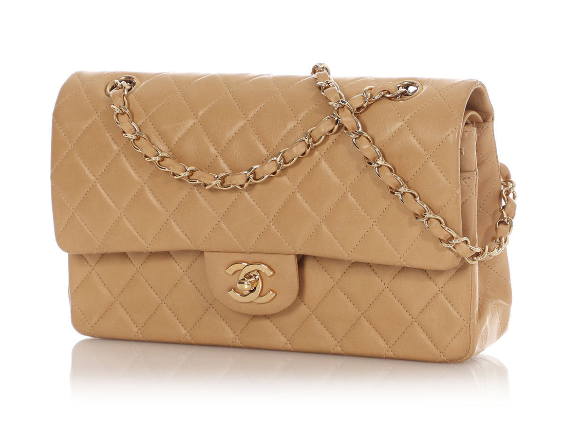 Chanel   Medium/Large Beige Quilted Lambskin Classic Double Flap