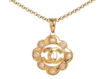 Chanel   Long Pearl Logo Medallion Pendant Necklace