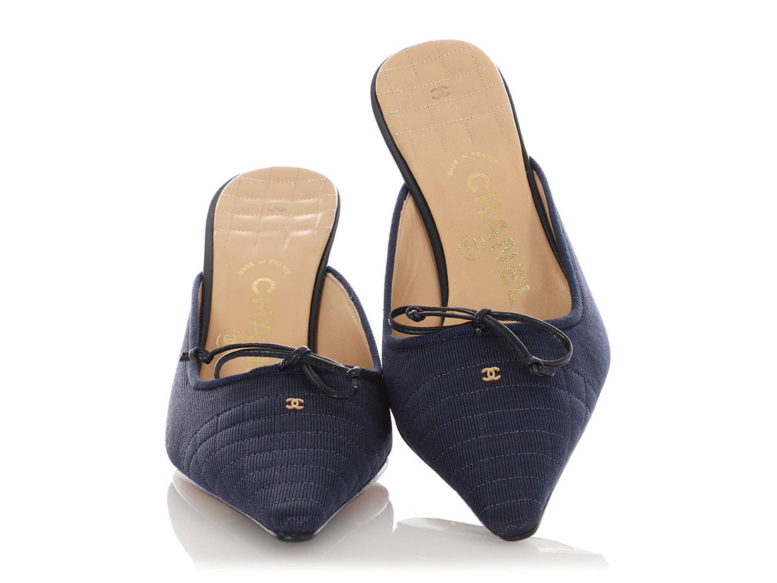 Chanel Dark Navy Quilted Mules