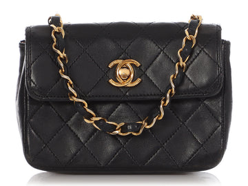 Chanel   Extra Mini Black Quilted Lambskin Flap
