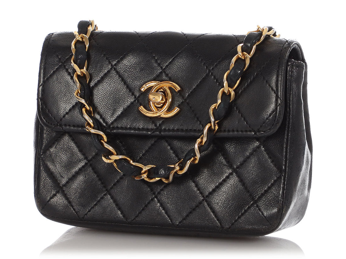 Chanel   Extra Mini Black Quilted Lambskin Flap
