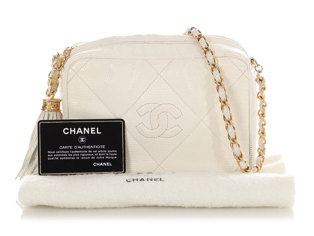 Chanel   Small White Lizard Camera Bag