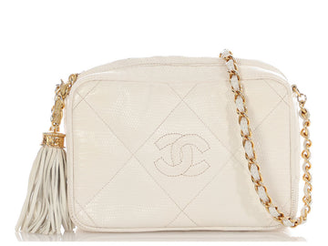 Chanel   Small White Lizard Camera Bag