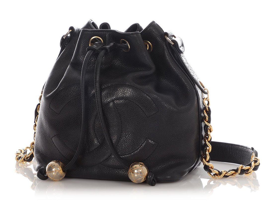 Chanel   Small Black Caviar Drawstring Bucket Bag