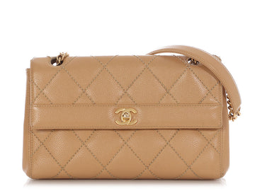 Chanel   Beige Quilted Caviar Wild Stitch Flap