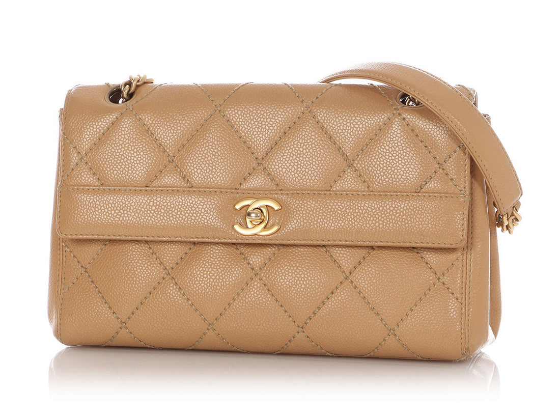 Chanel   Beige Quilted Caviar Wild Stitch Flap