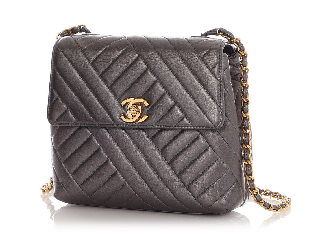 Chanel   Mini Pewter Quilted Lambskin Flap