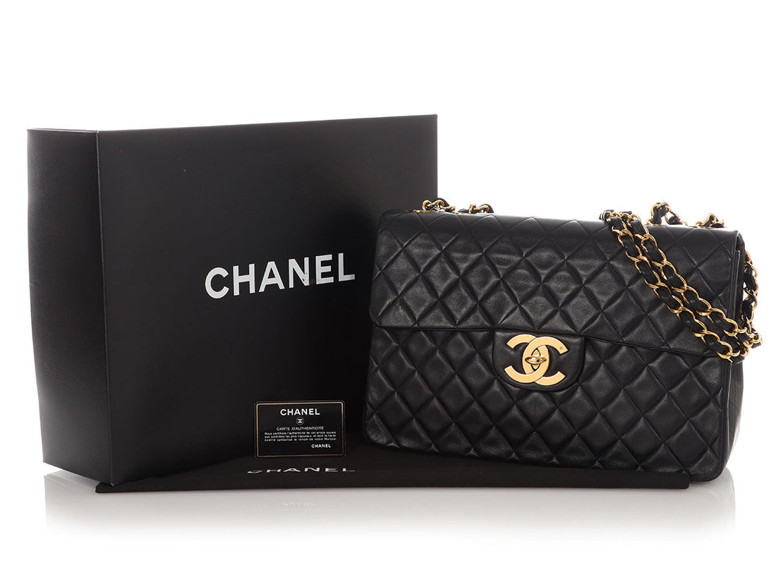 Chanel   XL Jumbo Black Quilted Lambskin Classic Single Flap