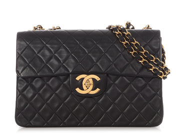 Chanel   XL Jumbo Black Quilted Lambskin Classic Single Flap