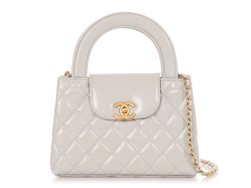 Chanel Small Light Gray Quilted Glazed Calfskin Nano Kelly