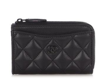 Chanel Black Quilted Lambskin Zip Around  Holder