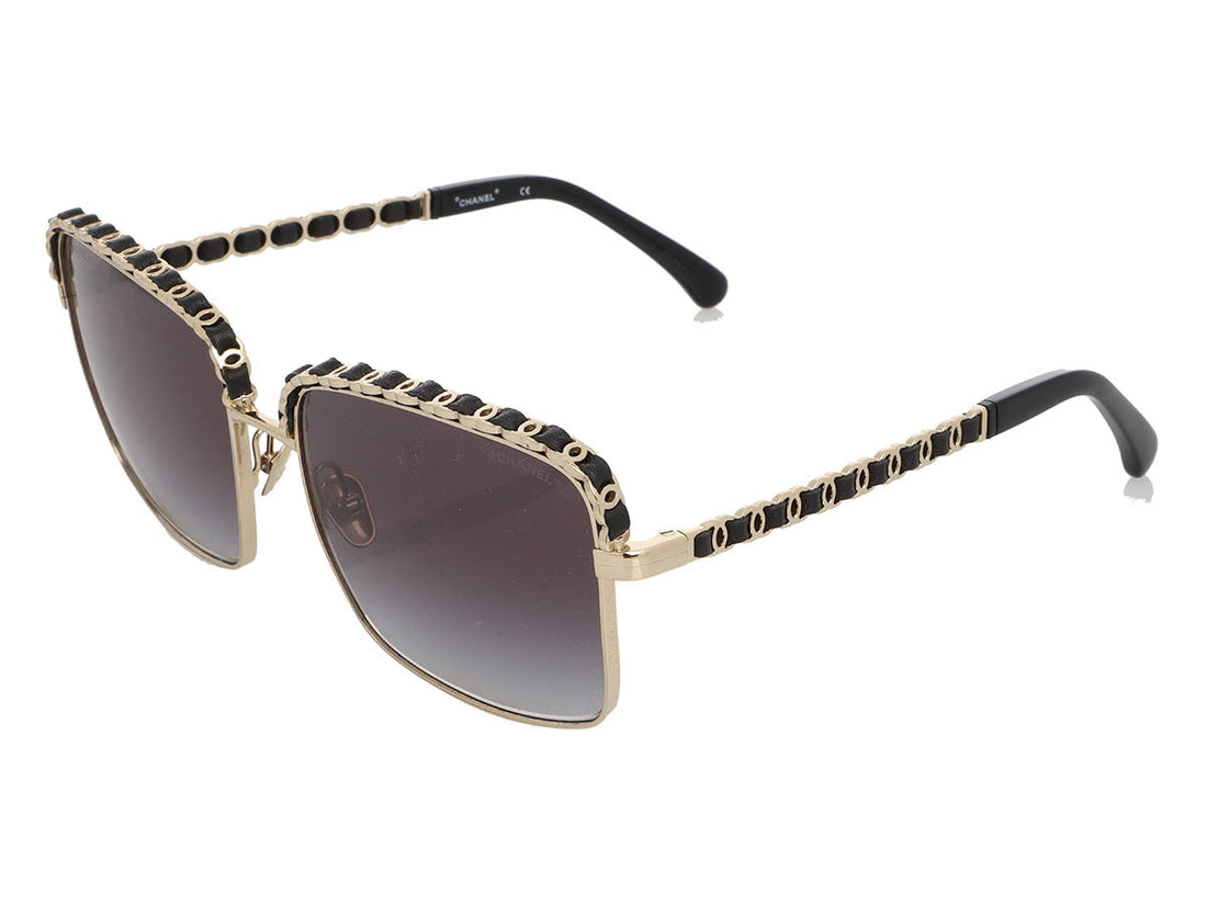Chanel Gold and Leather CC Sunglasses
