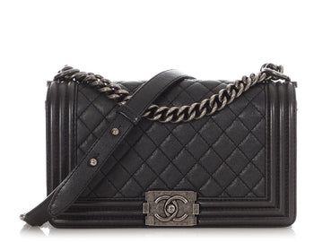 Chanel Old Medium Black Caviar Boy Bag