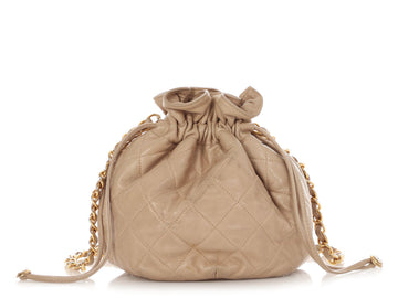 Chanel   Small Taupe Quilted Lambskin Bucket Bag