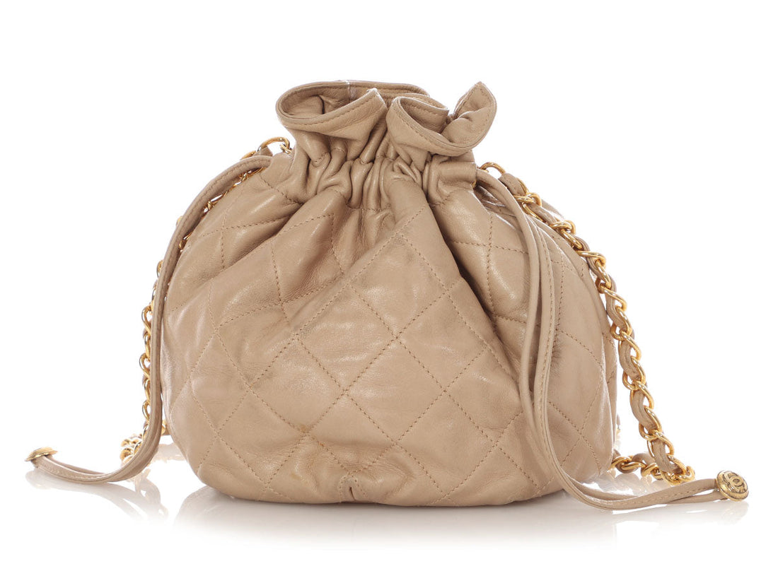 Chanel   Small Taupe Quilted Lambskin Bucket Bag