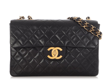 Chanel   Extra Large Black Quilted Lambskin Classic Flap