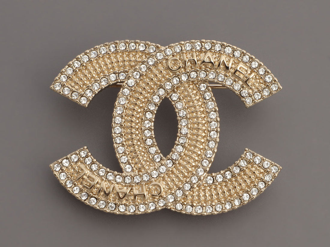 Chanel Medium Crystal CC Logo Brooch