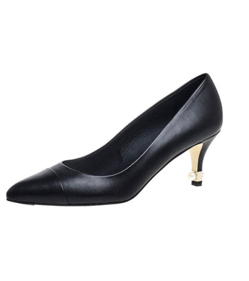 CHANEL CC CAP TOE PEARL EMBELLISHED HEEL PUMPS