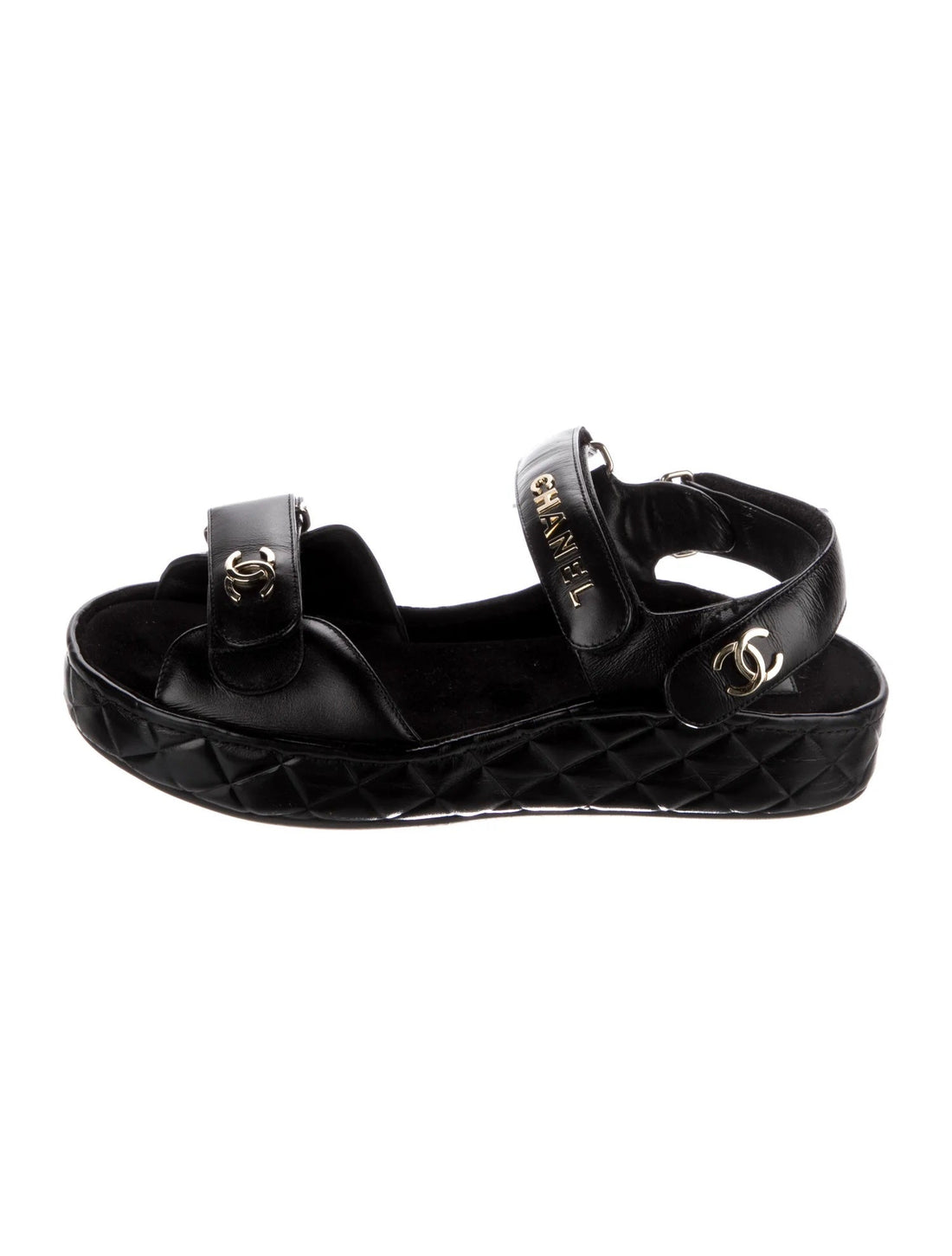 CHANEL CC LOGO VELCRO STRAP SANDALS