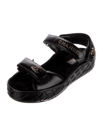 CHANEL CC LOGO VELCRO STRAP SANDALS