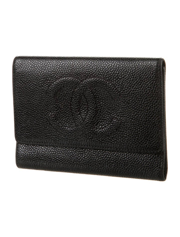 CHANEL   COCO CAVIAR TRI-FOLD WALLET