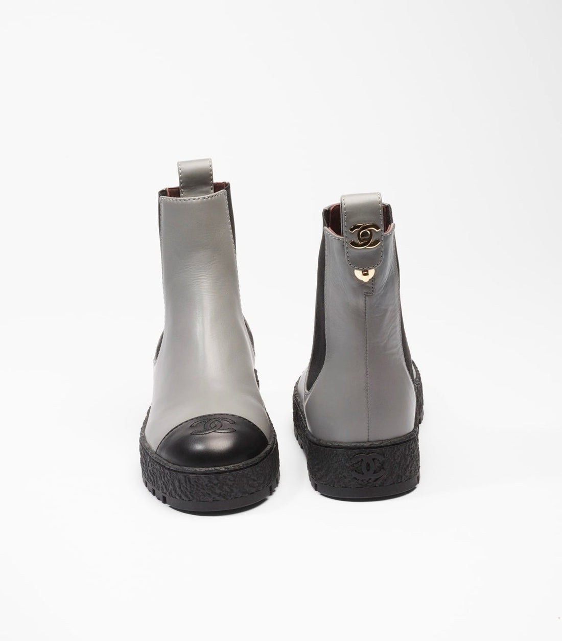 CHANEL CALFSKIN LEATHER CC LOGO CHELSEA BOOTS