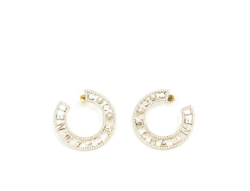 CHANEL CRYSTAL PEARL CC HOOP EARRINGS