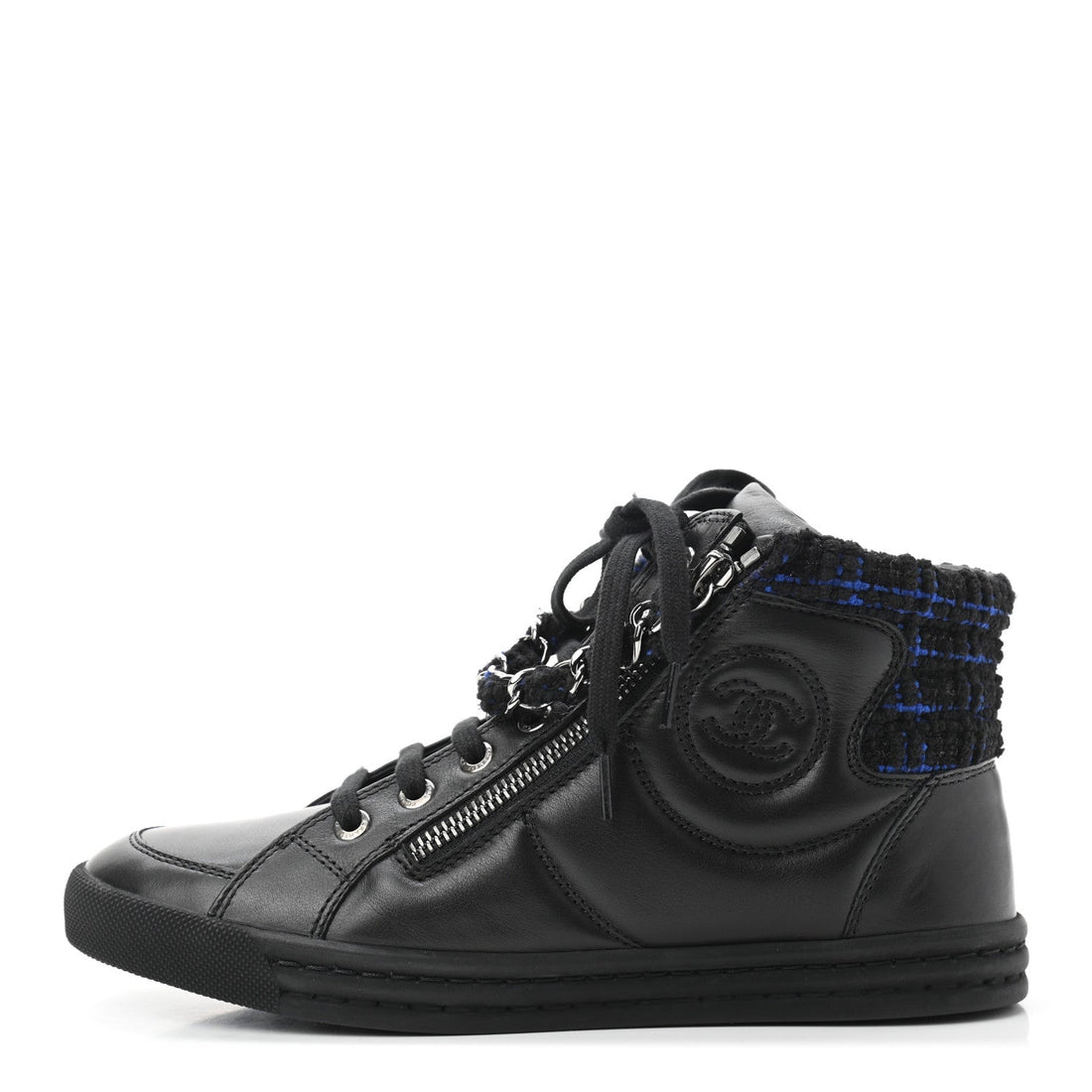 CHANEL LAMBSKIN LEATHER TWEED ZIPPED HI-TOP SNEAKERS